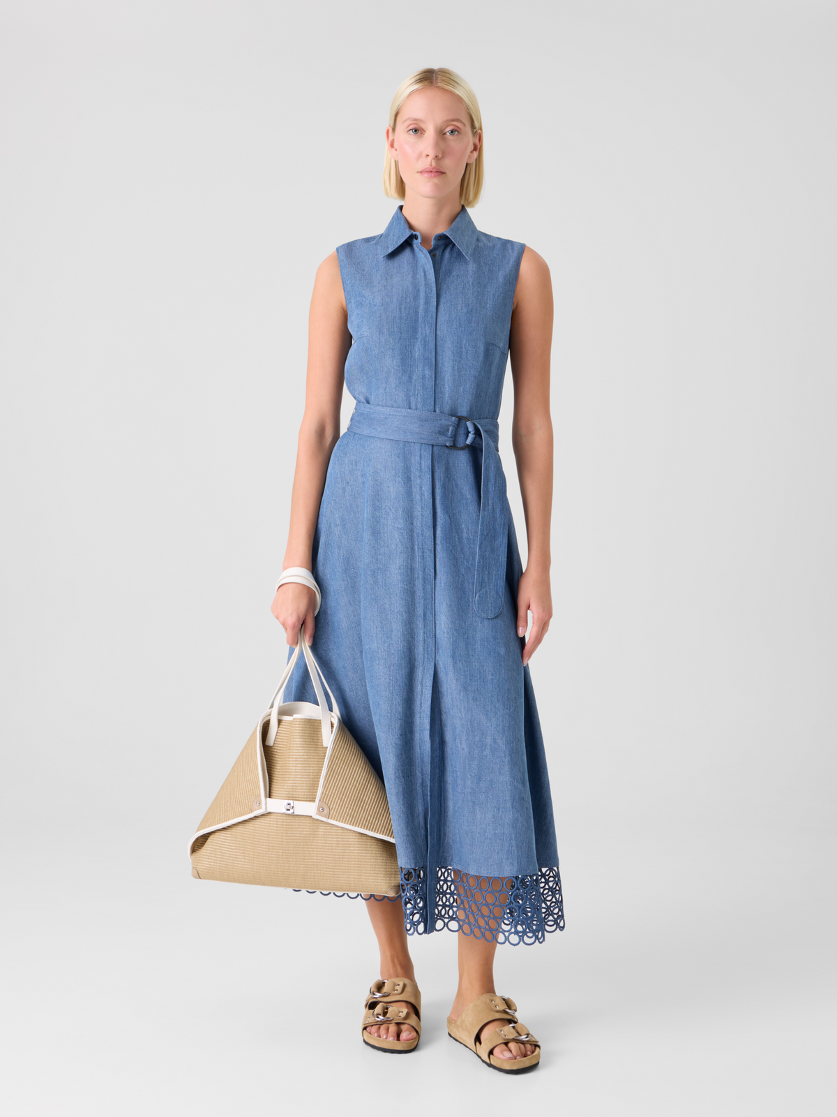 Designer Denim-Hemdblusenkleid mit Ösen-Guipure - Blau #editorial