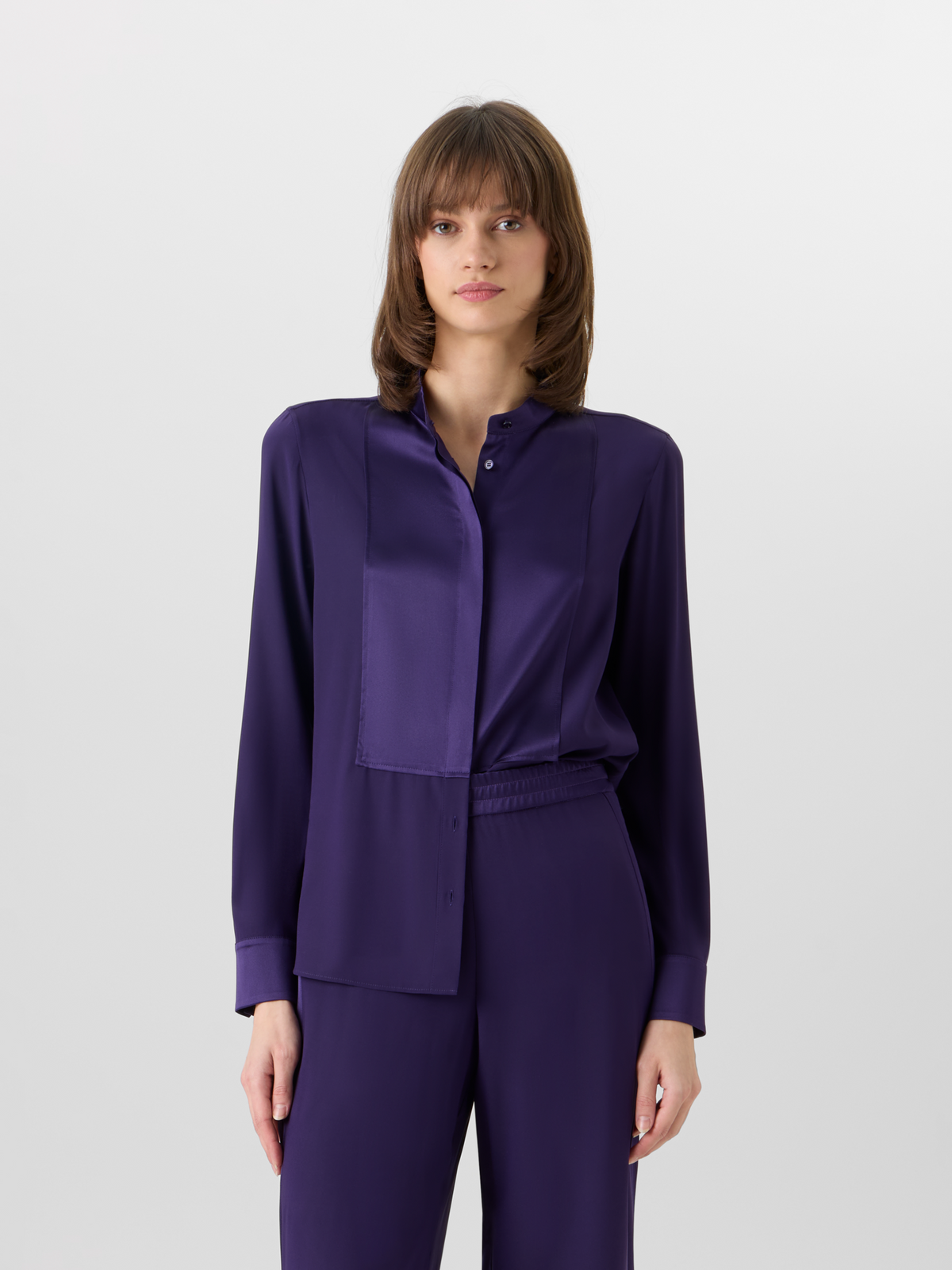 Designer Langärmelige Bluse aus Seiden-Stretch - Violett #editorial