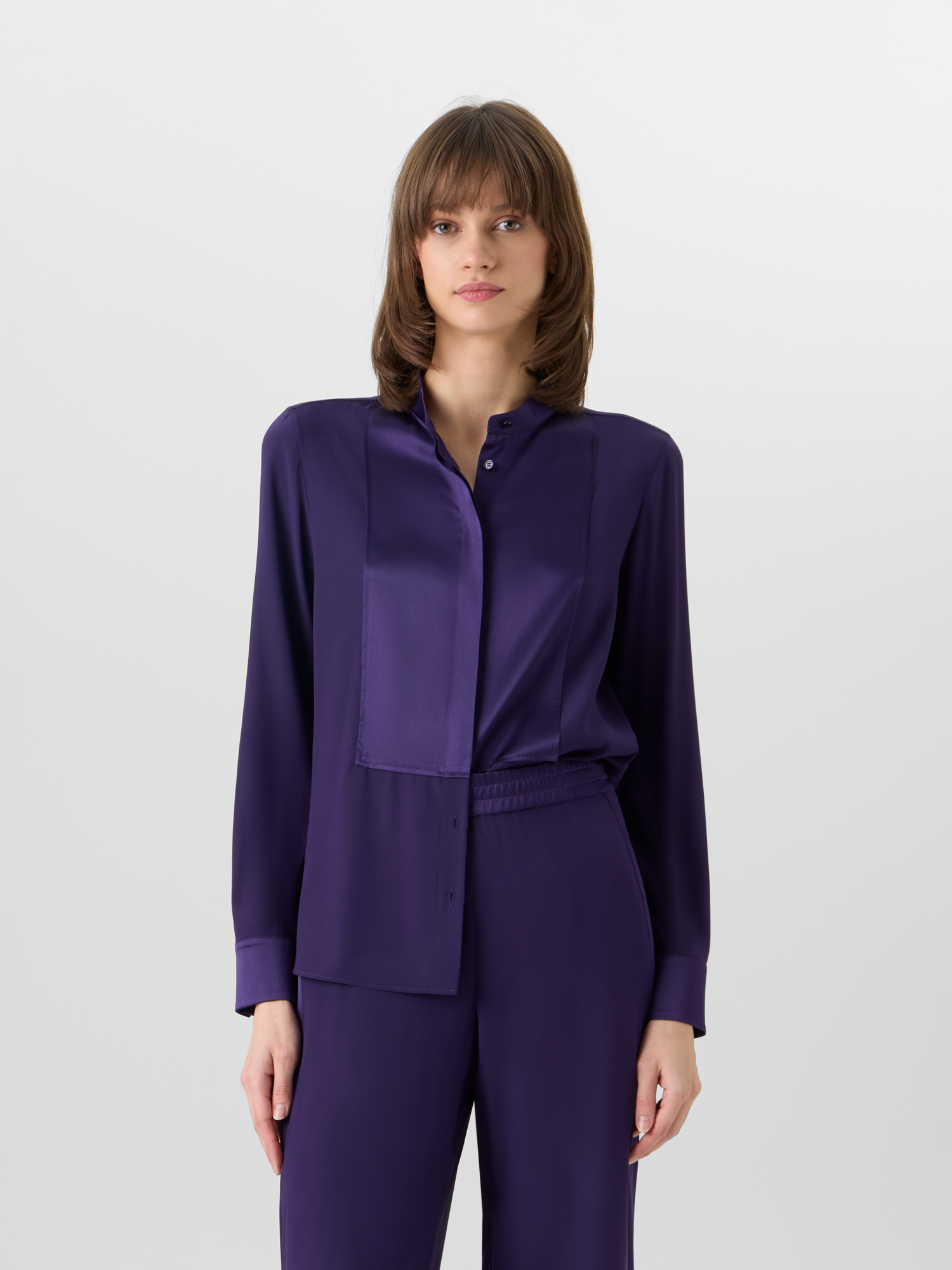 Designer Langärmelige Bluse aus Seiden-Stretch - Violett 