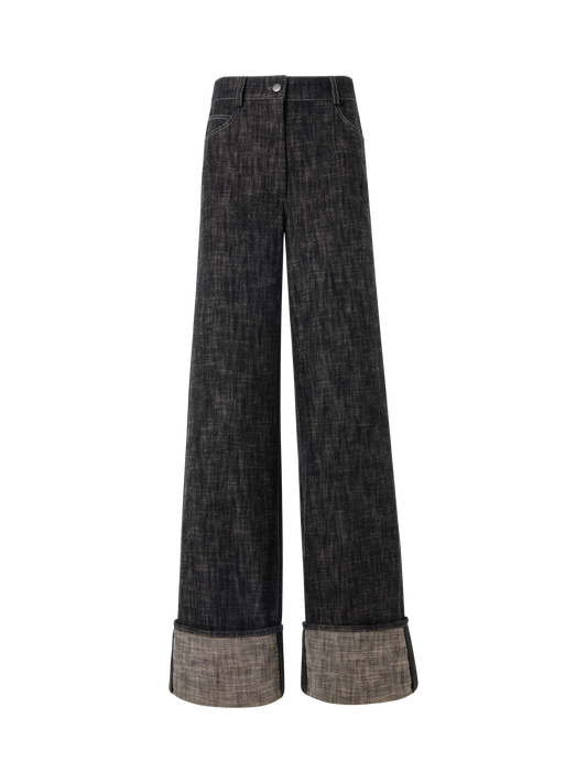 Designer Cooper Wide-Leg Hose aus schwerem, gewaschenem Baumwoll-Denim - Schwarz