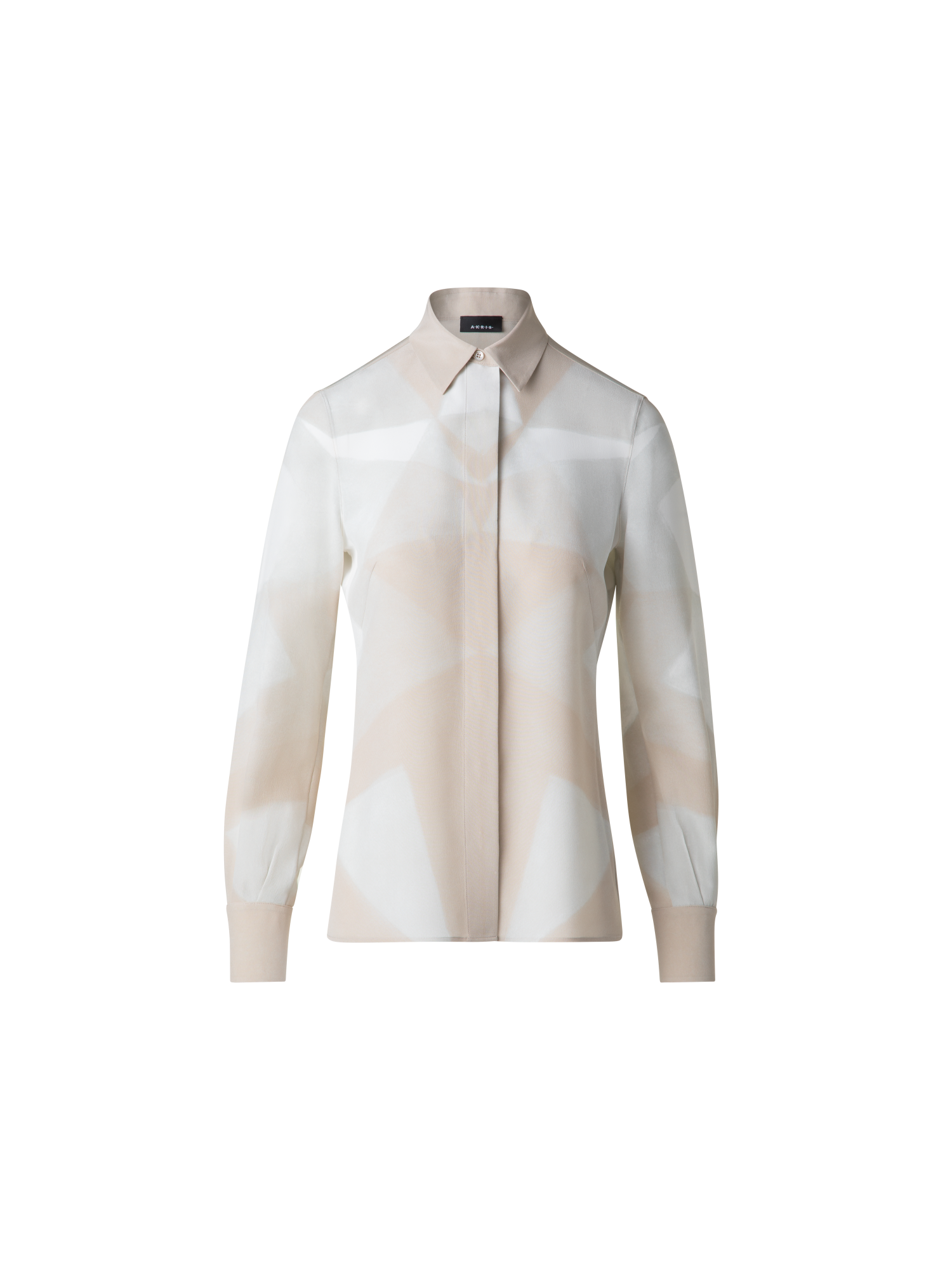 Designer Seidenbluse mit Chiaroscuro Druck - Bunt - Ecru - Beige - Weiss