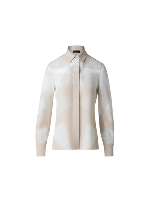 Designer Seidenbluse mit Chiaroscuro Druck - Bunt - Ecru - Beige - Weiss