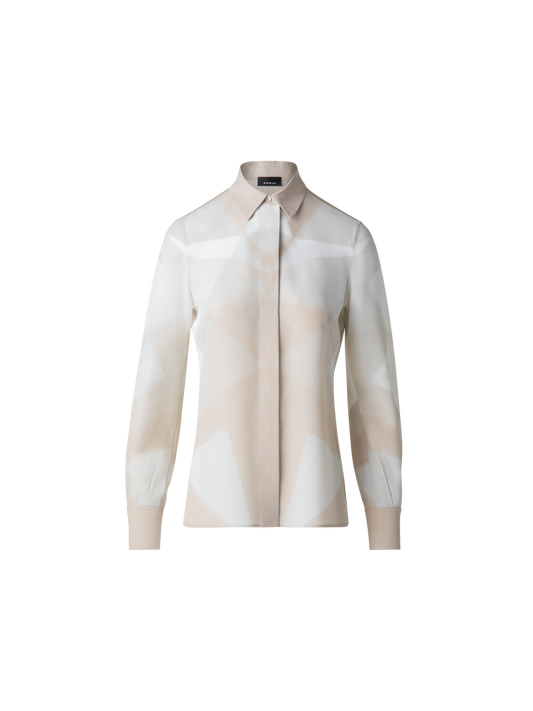 Designer Seidenbluse mit Chiaroscuro Druck - Bunt - Ecru - Beige - Weiss