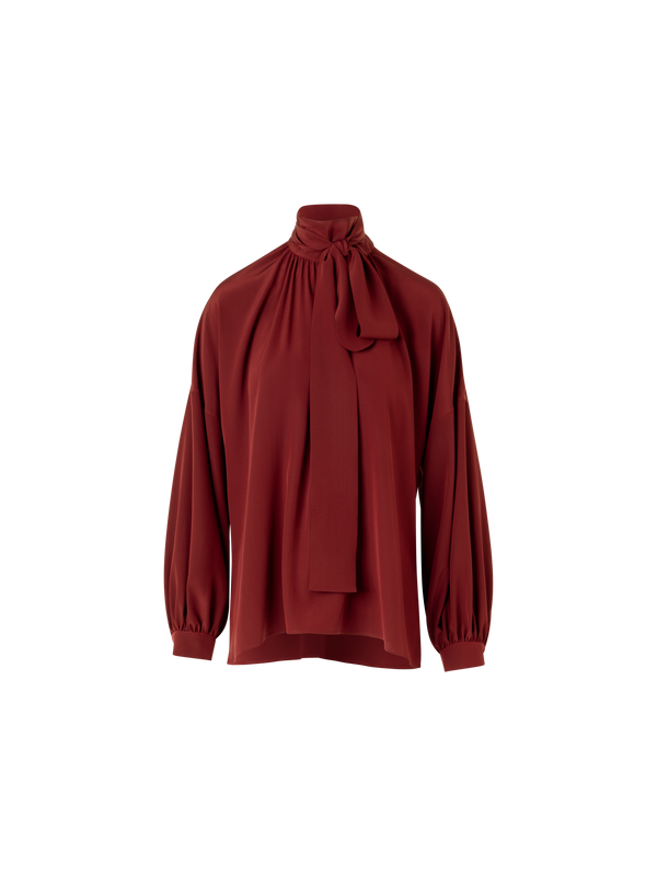 Designer Langärmelige Bluse aus Seiden-Crêpe-de-Chine - Rot