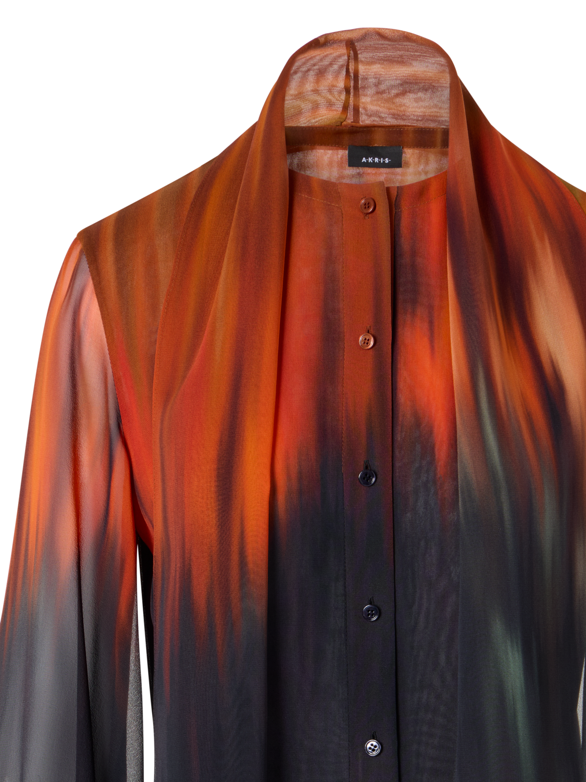Designer Seidenbluse mit Fuego Negro Print und Schal - Bunt - Schwarz - Orange - Rot