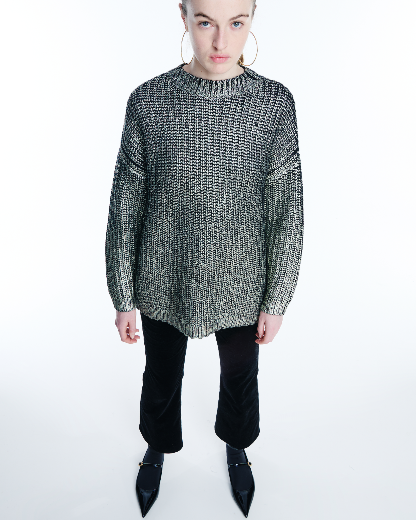 Designer Strickpullover aus goldbeschichtetem Cashwool - Schwarz - Gold 