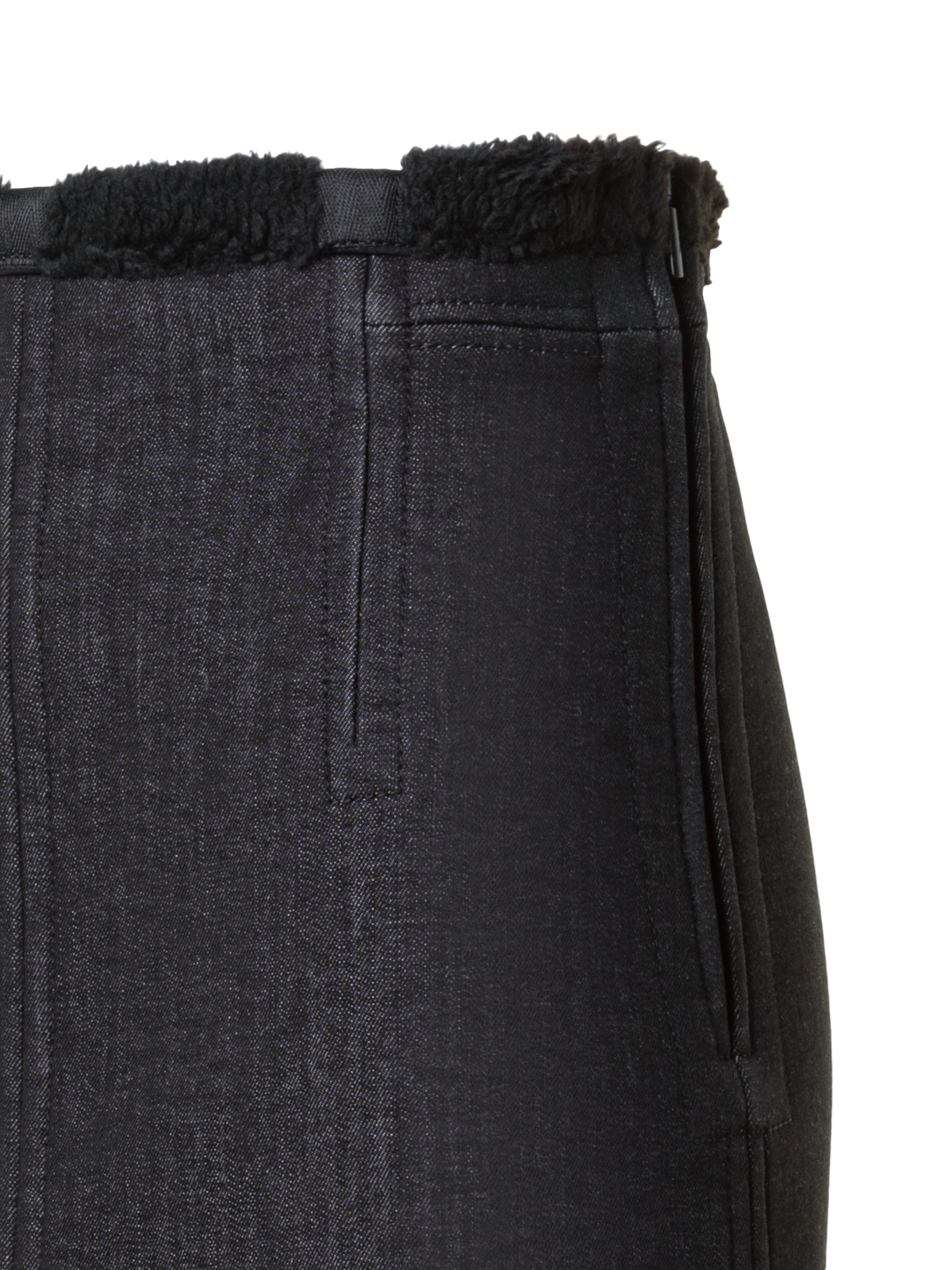 Designer Baumwoll Denim & Fellimitat Minirock - Schwarz