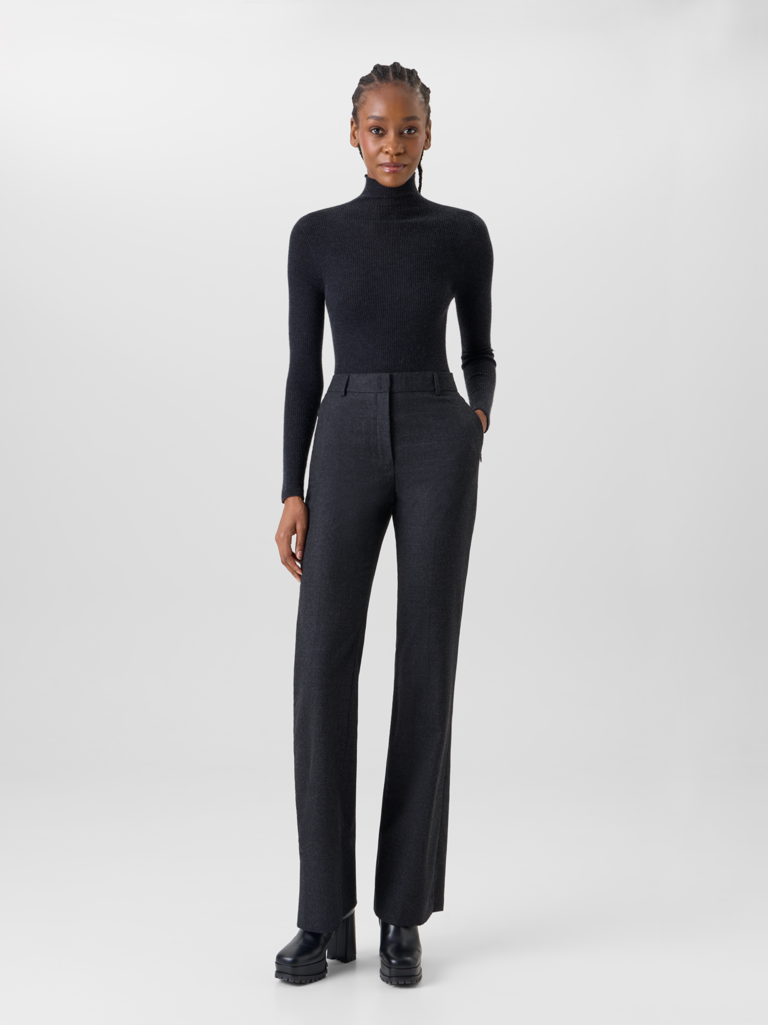 Designer Bootcut Hose aus Woll-Stretch-Flanell - Grau 