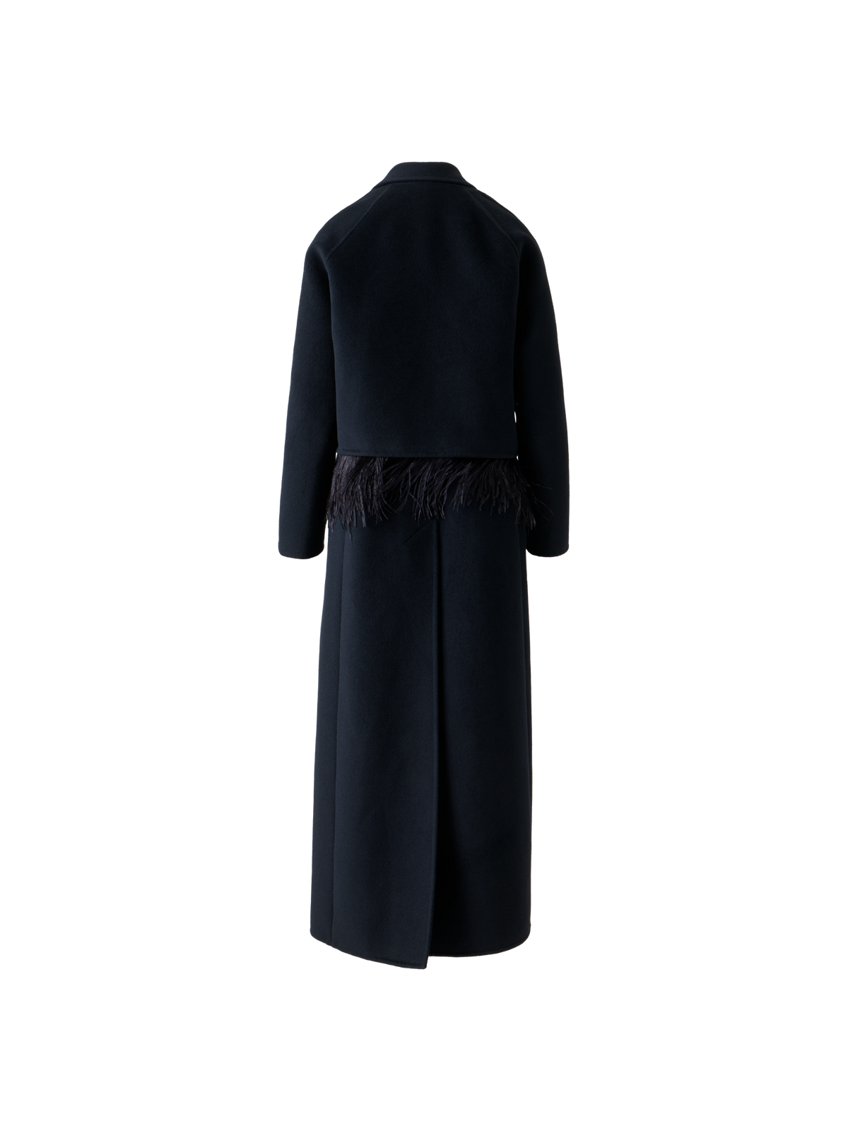 Designer Duo Mantel Gilet & Bolero mit Federnbesatz - Schwarz