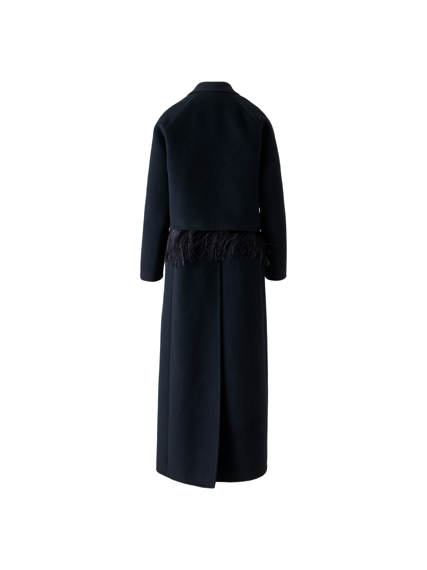 Designer Duo Mantel Gilet & Bolero mit Federnbesatz - Schwarz