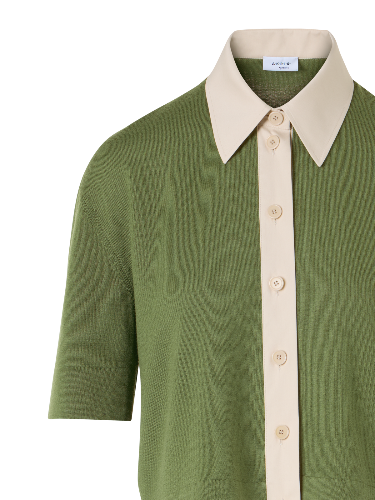 Designer Kurzärmelige Strick-Polojacke aus Merinowolle - Grün