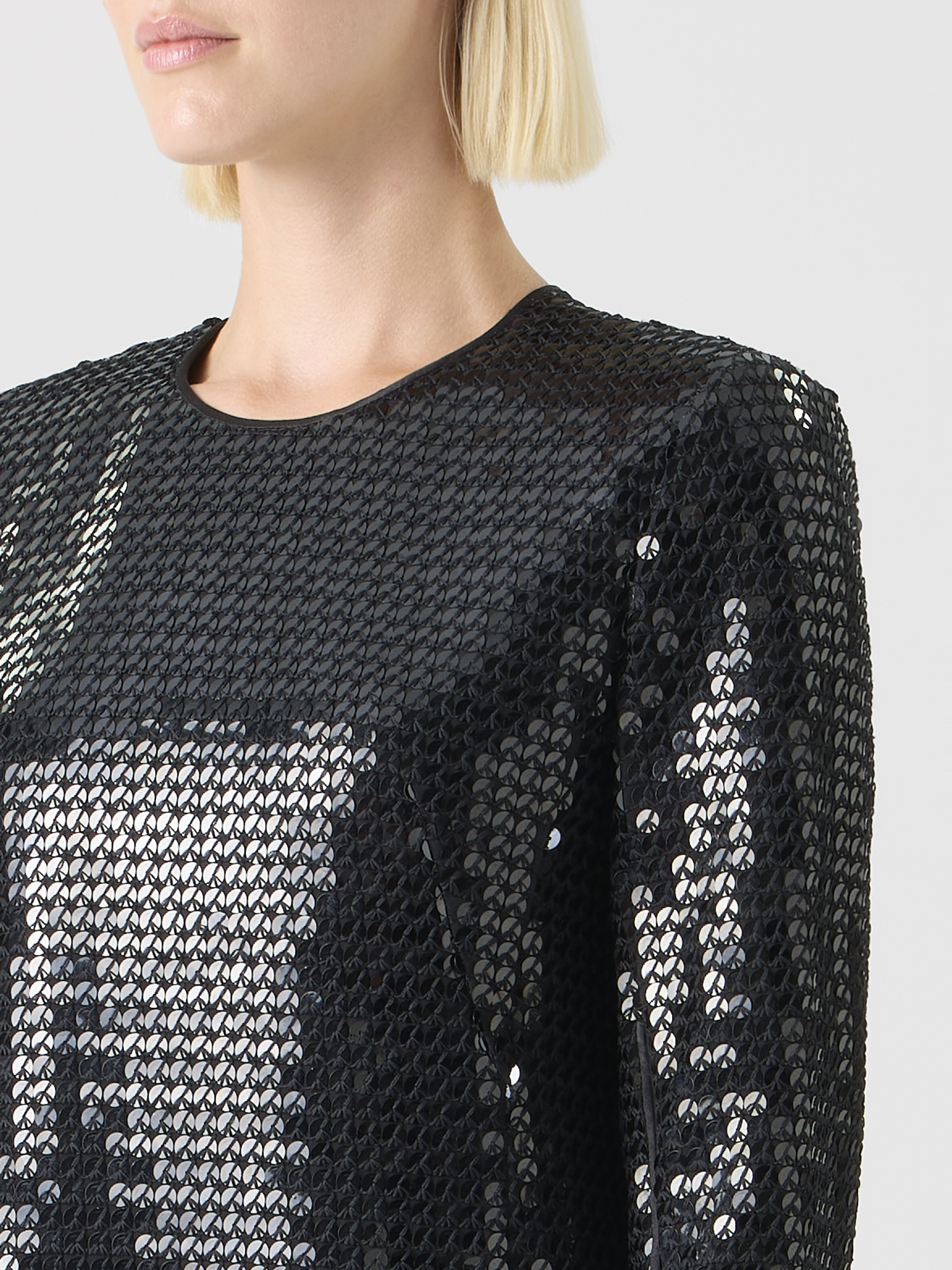 Designer Cocktail Etuikleid in Stab Pailletten auf Seiden Chiffon - Schwarz 