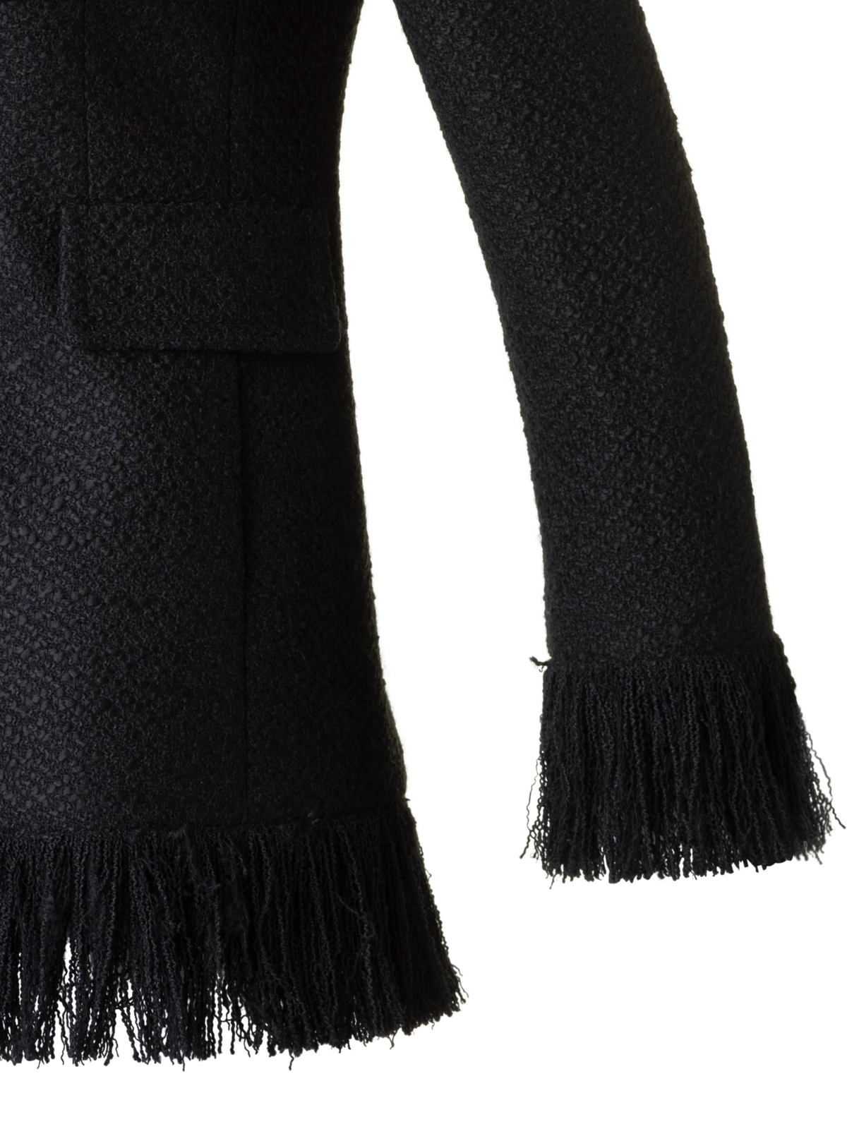 Designer Doppelreiher Illusion Jacke mit Fransen Detail - Schwarz