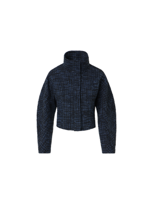 Designer Taillierte Jacke aus rohem Denim-Tweed - Dunkelblau