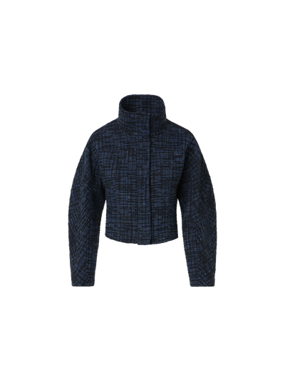 Designer Taillierte Jacke aus rohem Denim-Tweed - Dunkelblau
