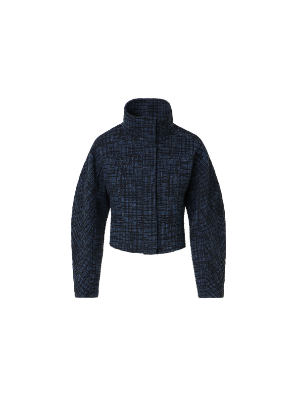 Designer Taillierte Jacke aus rohem Denim-Tweed - Dunkelblau