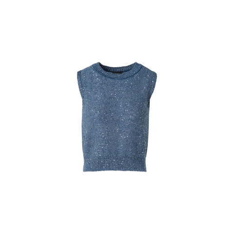 Sleeveless Linen Cotton Knit Top with Sequins