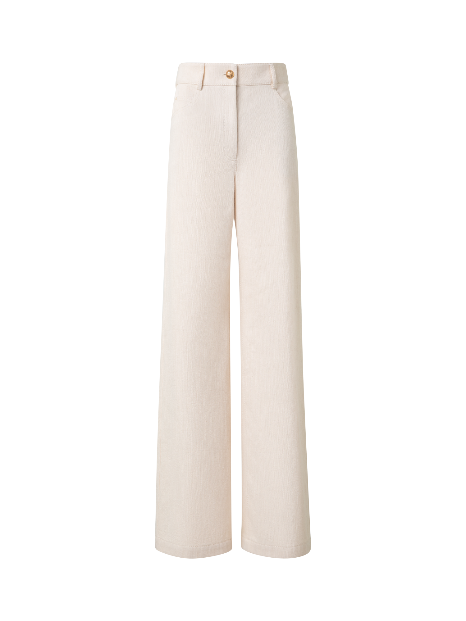 Designer Weite Hose aus Baumwoll-Woll-Denim-Stretch - Beige