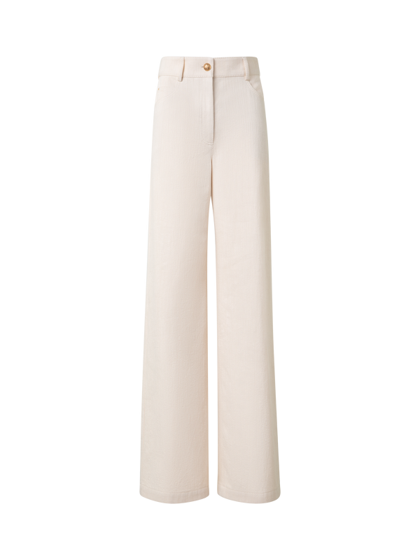 Designer Weite Hose aus Baumwoll-Woll-Denim-Stretch - Beige