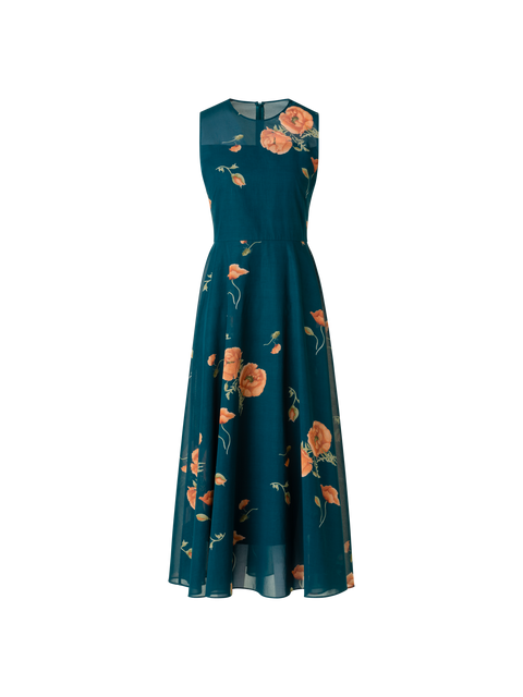 A-Linien Baumwoll-Midikleid mit Anemone Druck