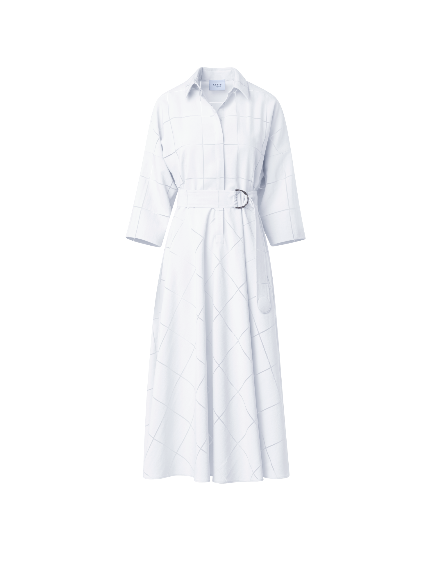 Designer Fit & Flare Midi-Blusenkleid in Window-Karo - Ecru - Weiss