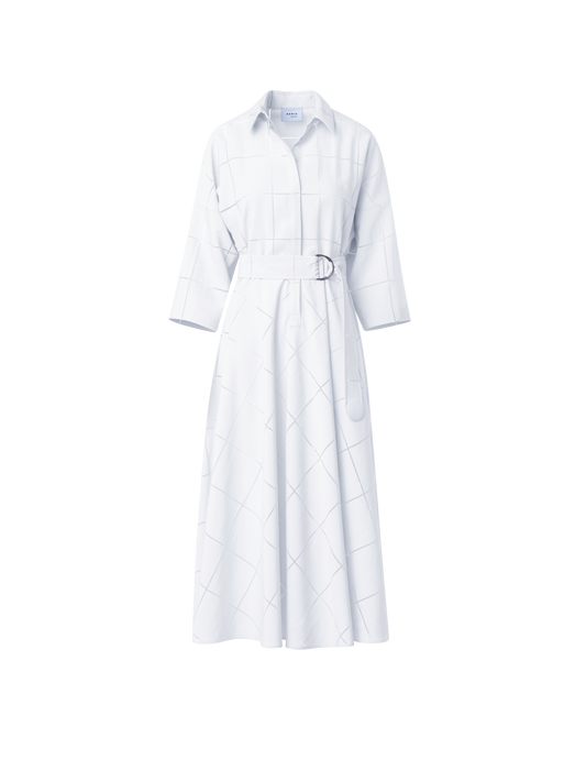 Designer Fit & Flare Midi-Blusenkleid in Window-Karo - Ecru - Weiss