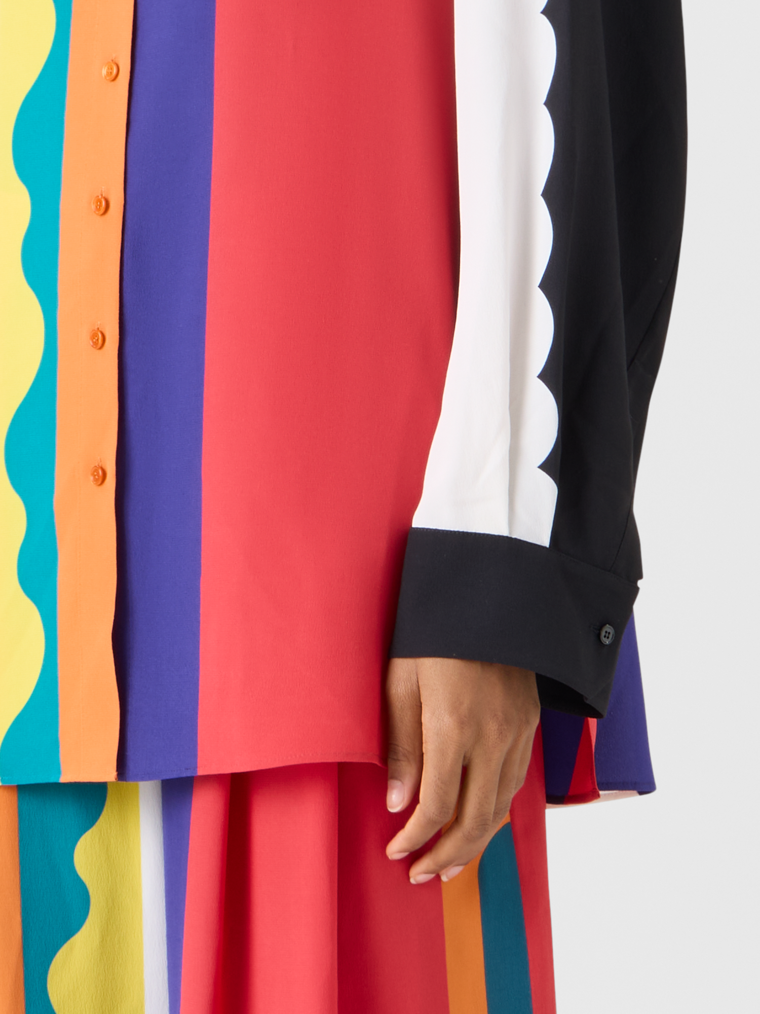 Designer Oversize-Seidenbluse mit Paravent-Druck - Bunt 