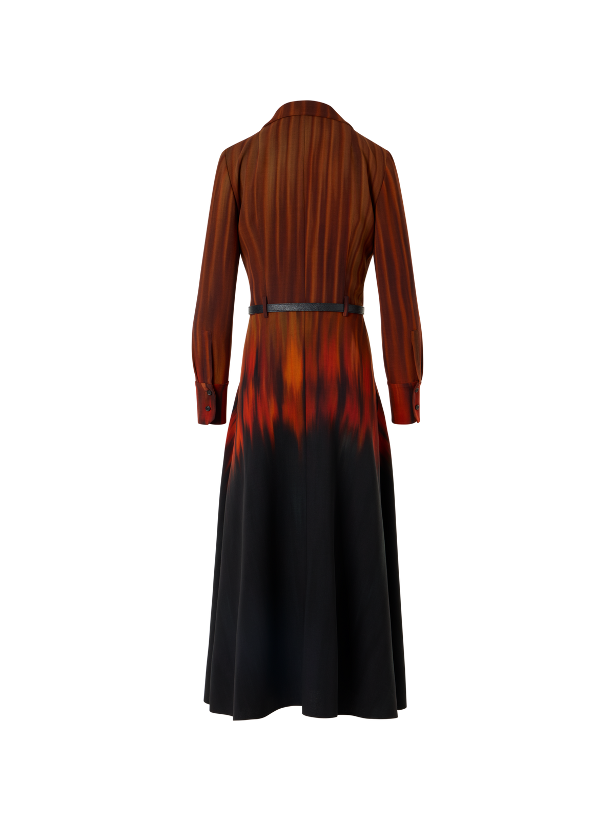 Designer Midikleid aus Woll-Double-Face mit Fuego Negro Print - Braun - Rot - Bunt - Schwarz