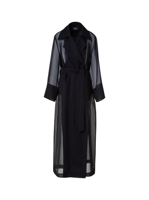 Designer Langer Trenchcoat aus Seide - Schwarz