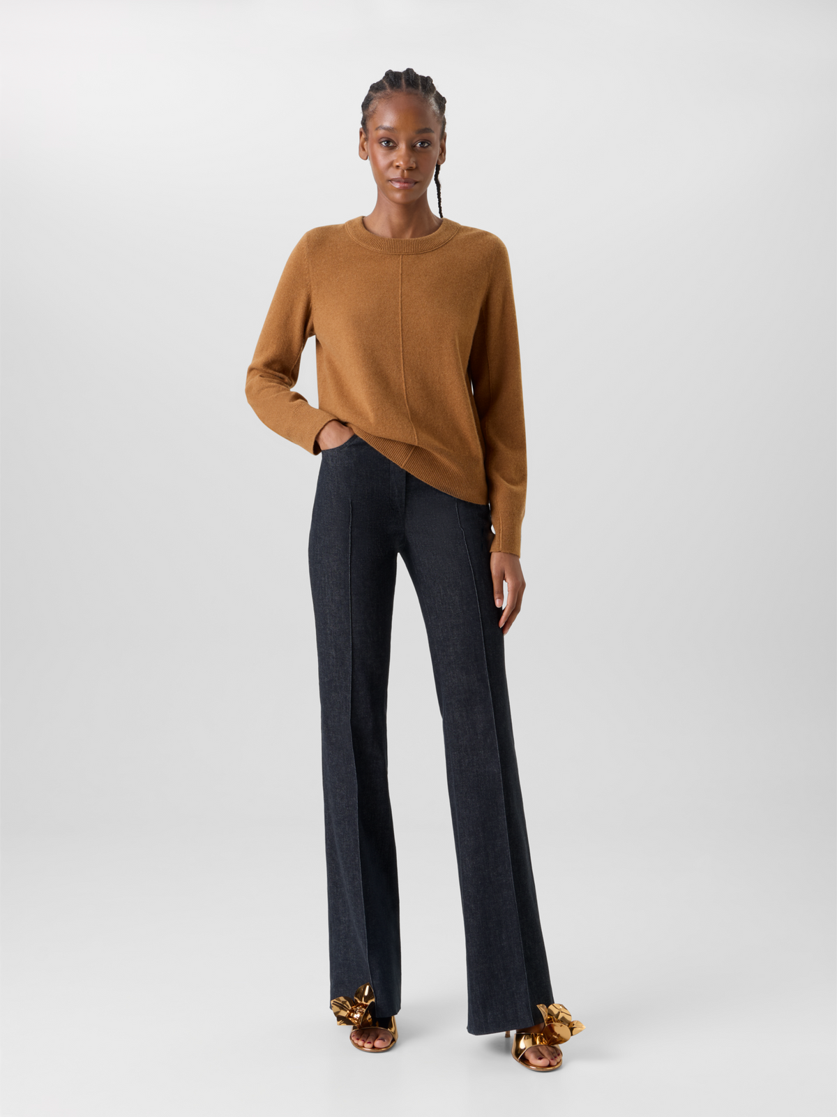 Designer Kaschmirpullover mit Mittelnaht - Braun 