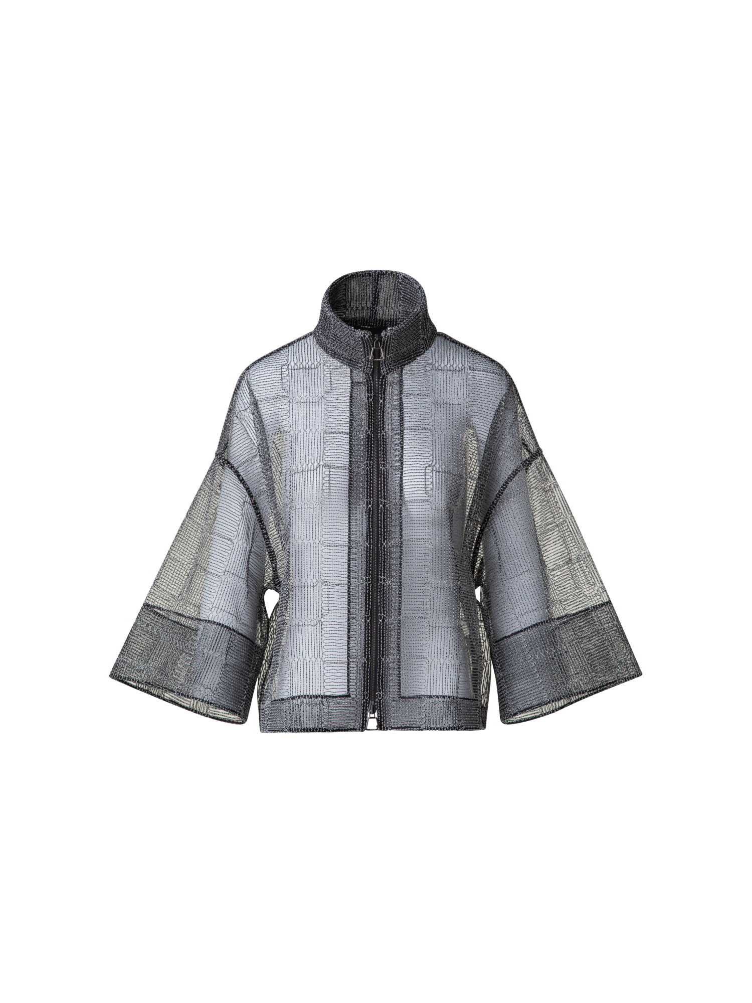 Designer Boxy Jacke mit quadratischer Tüll-Stickerei - Schwarz