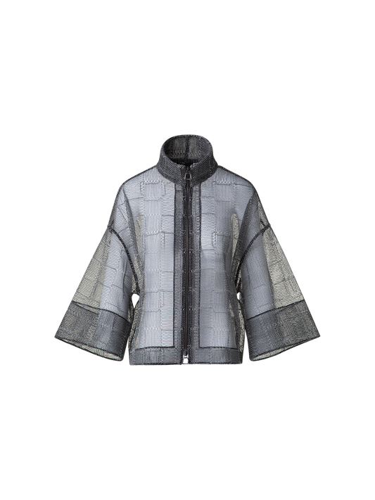 Designer Boxy Jacke mit quadratischer Tüll-Stickerei - Schwarz