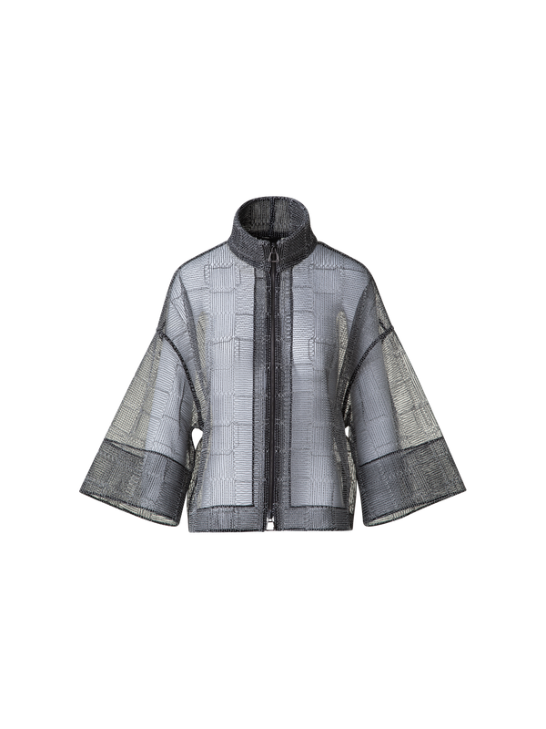 Designer Boxy Jacke mit quadratischer Tüll-Stickerei - Schwarz