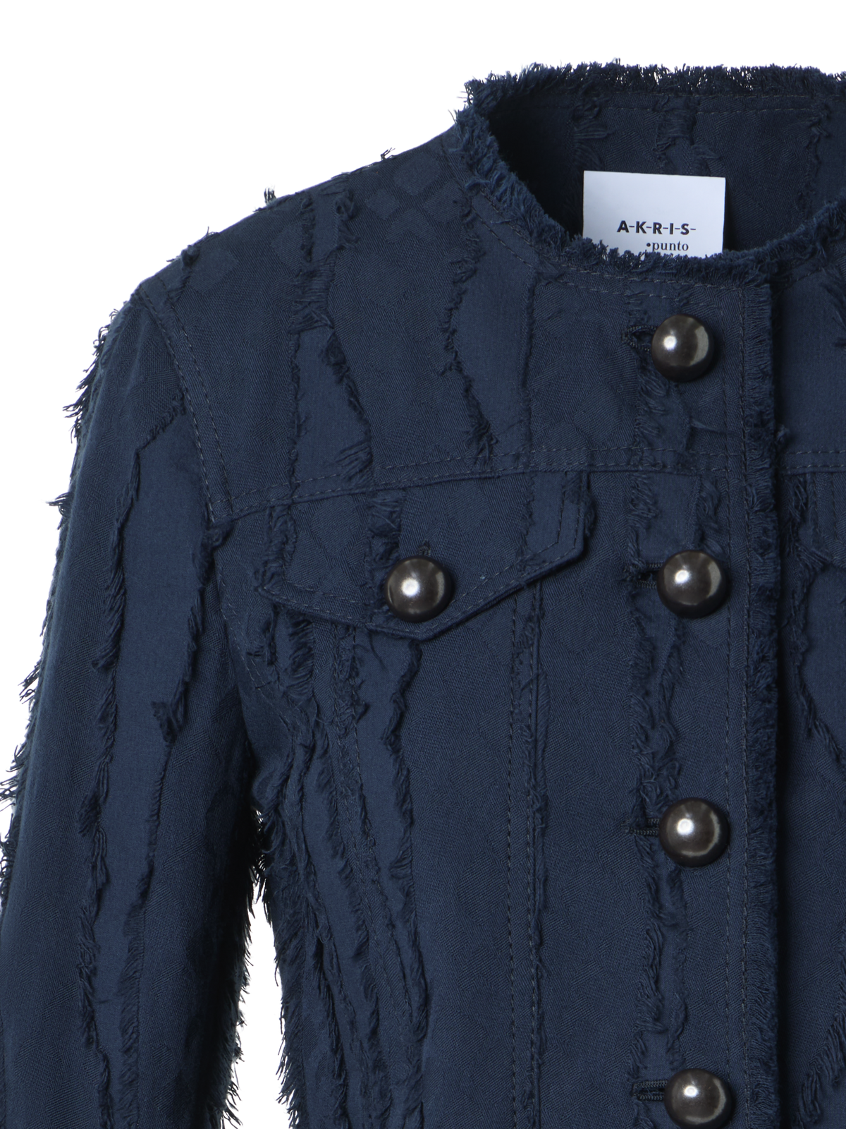 Designer Baumwolljacke aus Fransen-Wave-Jacquard - Dunkelblau - Blau
