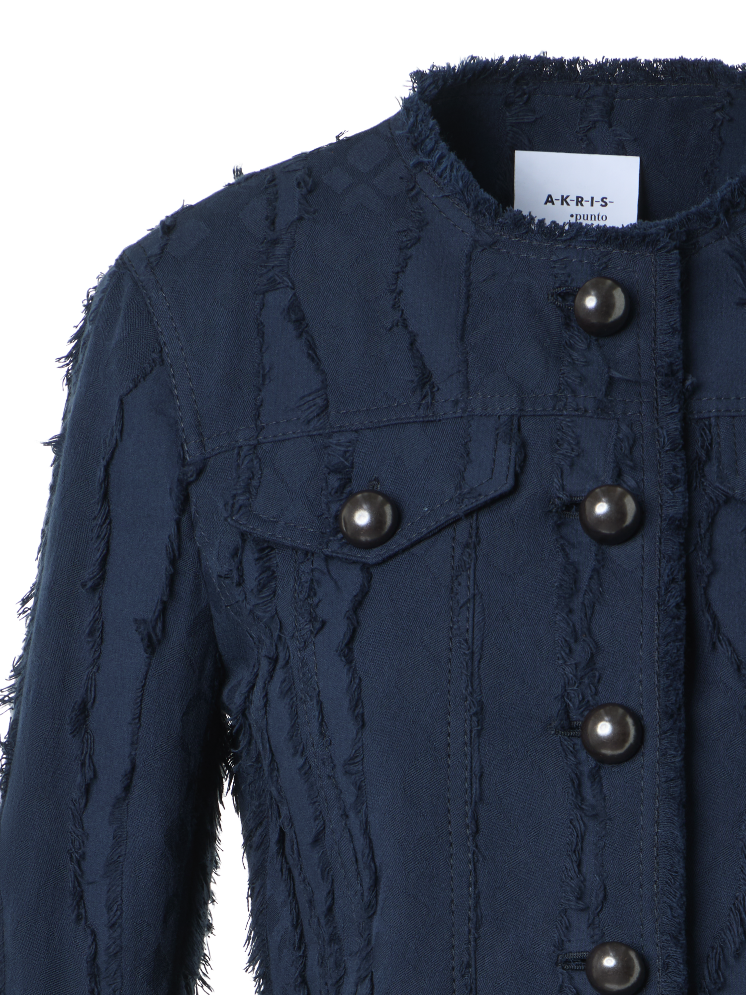 Designer Baumwolljacke aus Fransen-Wave-Jacquard - Dunkelblau - Blau