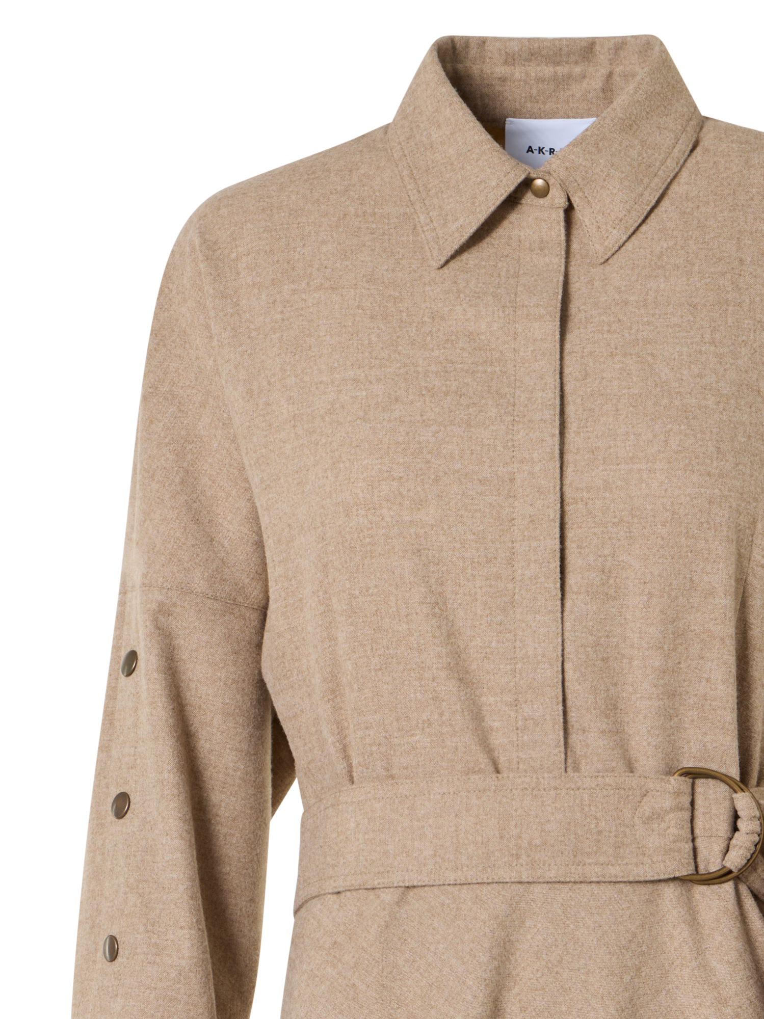 Designer Ausgestelltes Midikleid aus Wollflanell - Beige