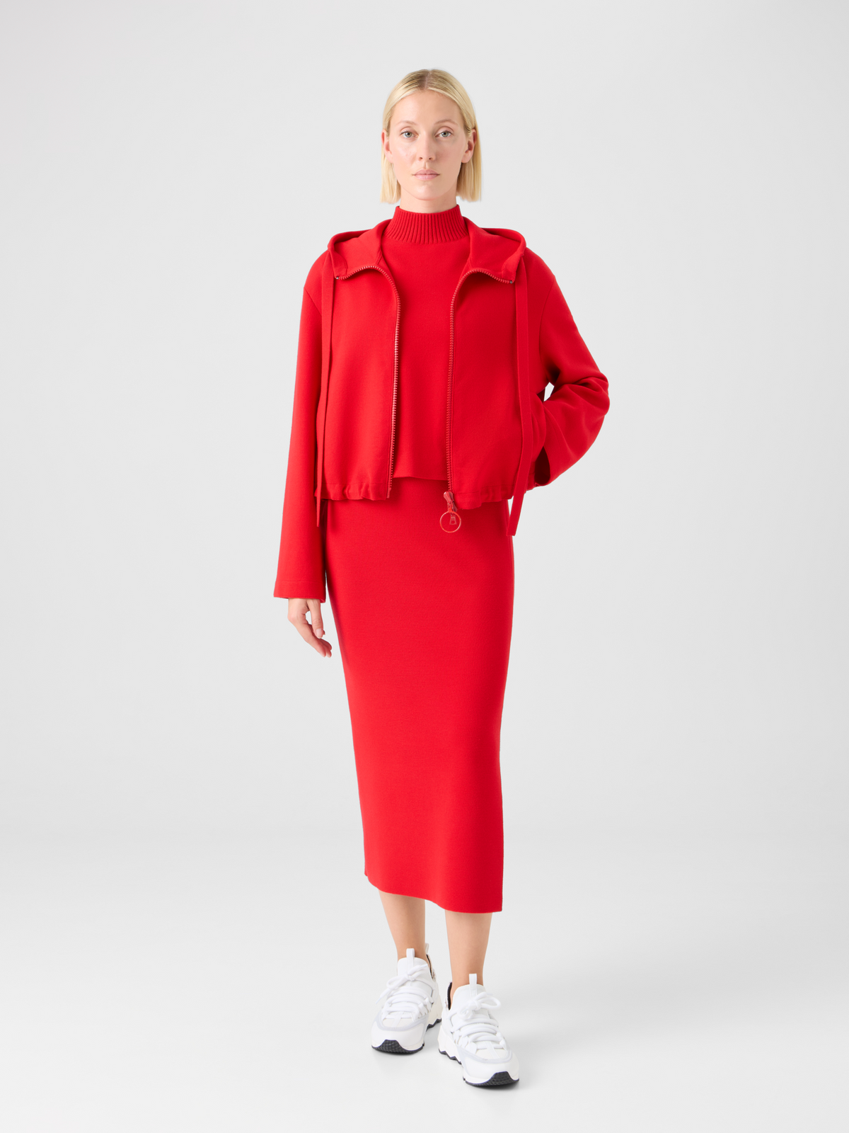 Designer Taillierter Bleistiftrock aus Milano-Strick - Rot #editorial