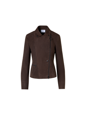 Designer Kurze Bikerjacke aus Lamm-Veloursleder - Braun