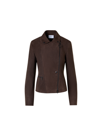 Designer Kurze Bikerjacke aus Lamm-Veloursleder - Braun