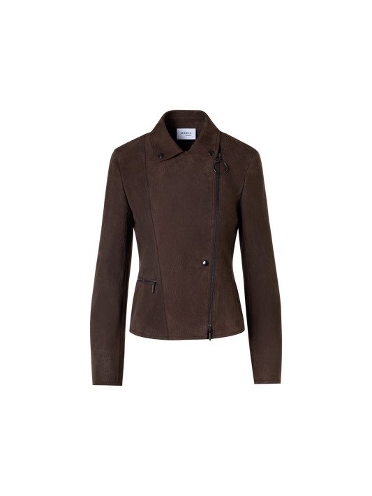 Designer Kurze Bikerjacke aus Lamm-Veloursleder - Braun