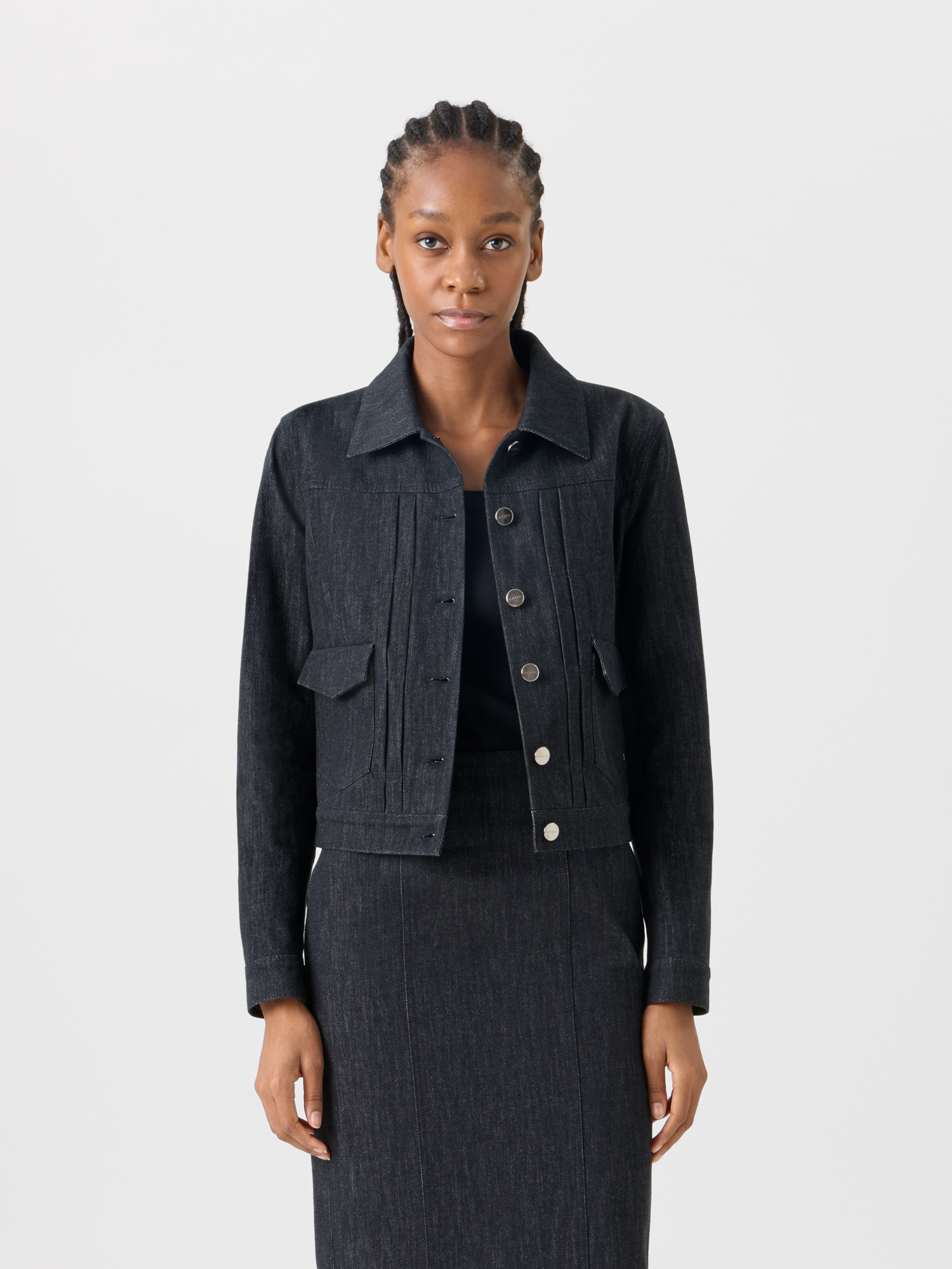 Designer Hilbert kurze Denim-Jacke aus Baumwolle mit aufgesetzten Taschen - Schwarz