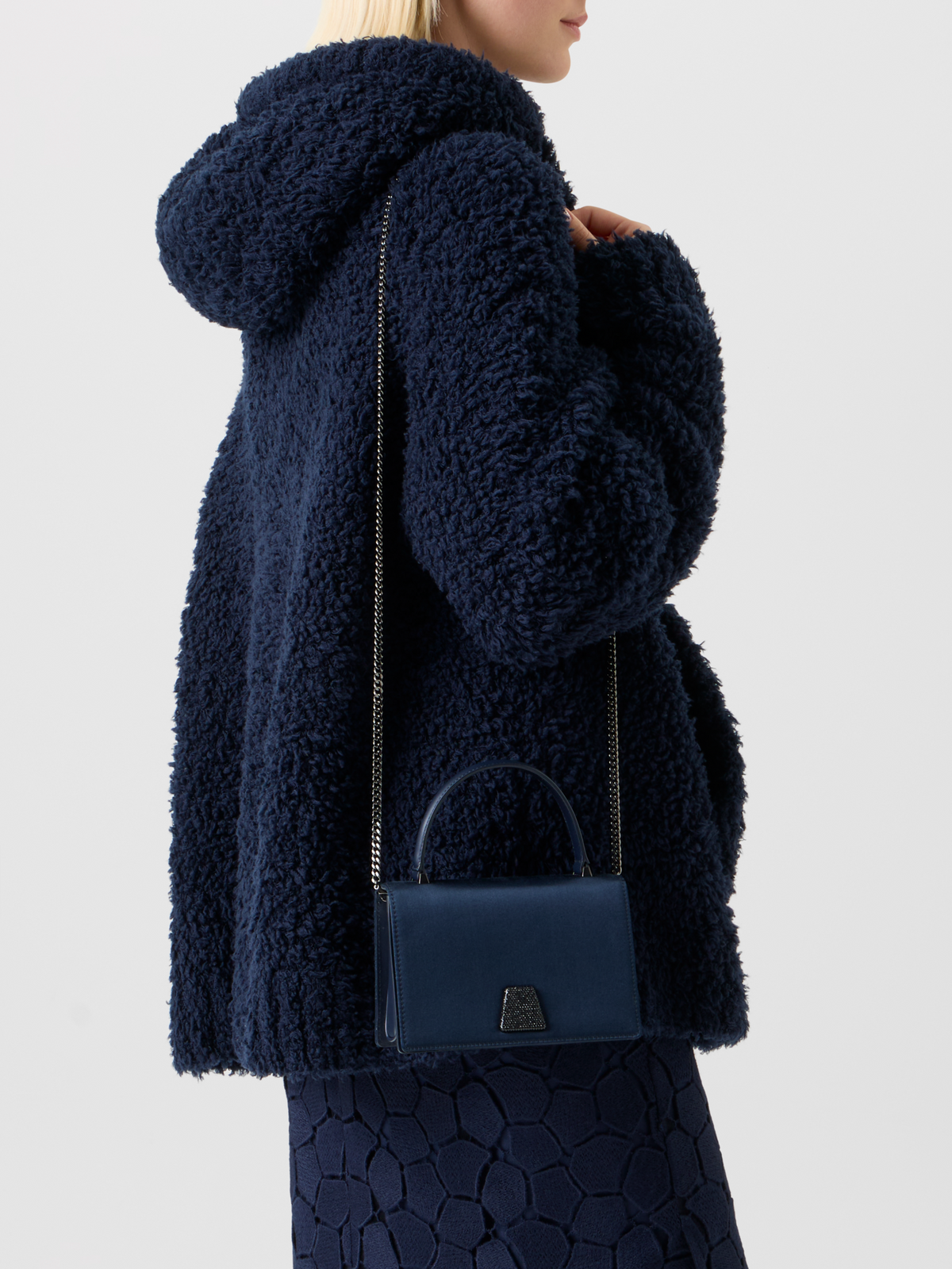 Designer Alice Mini Henkeltasche aus Satin - Dunkelblau 