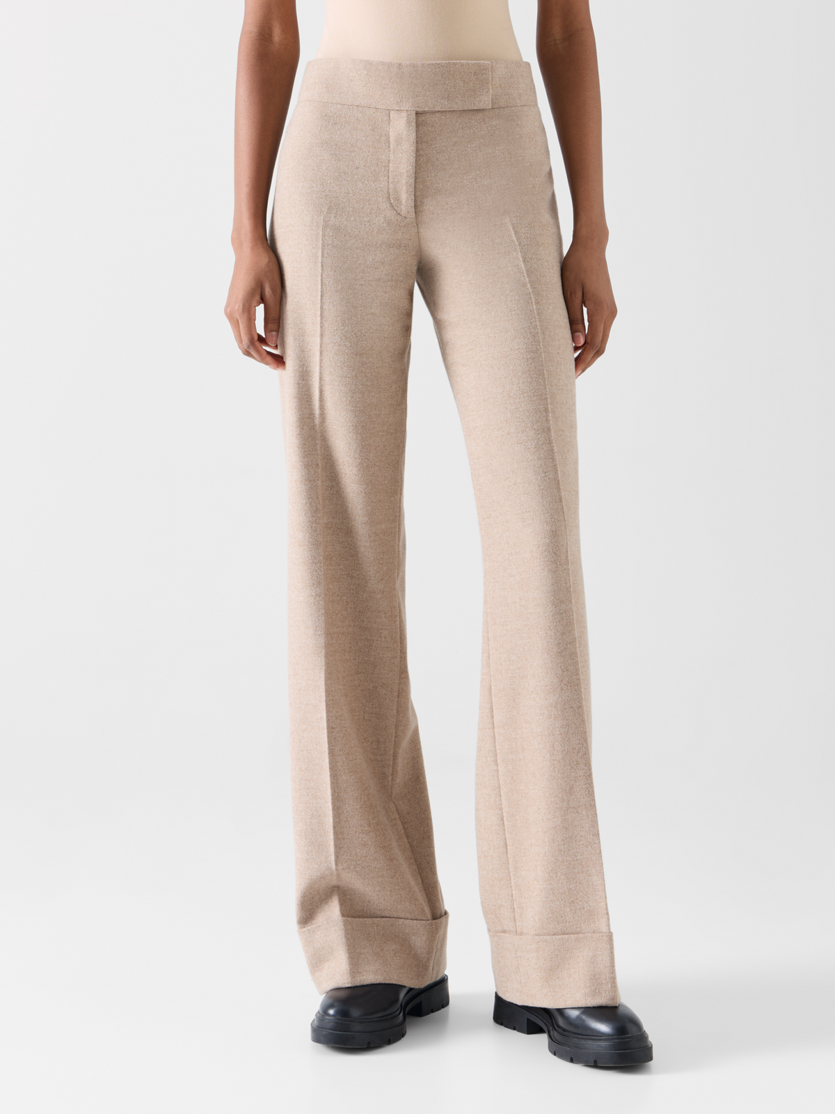 Designer Weite Flanellhose mit hohem Umschlag - Beige #editorial