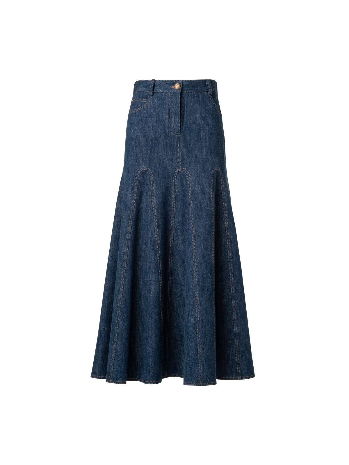Designer Denim-Midirock mit Falten - Dunkelblau - Blau