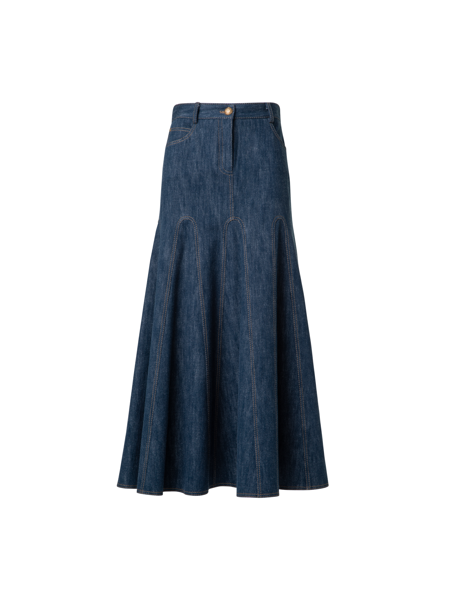 Designer Denim-Midirock mit Falten - Dunkelblau - Blau