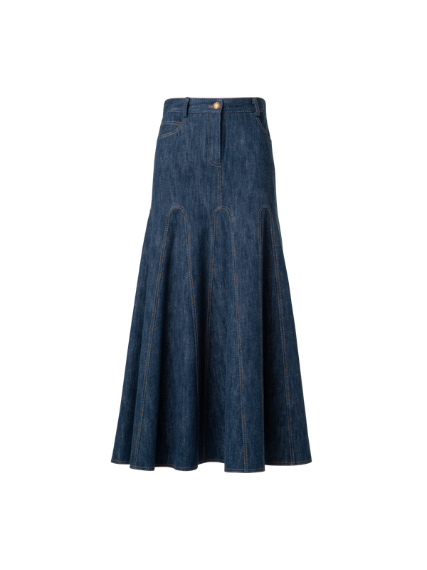 Designer Denim-Midirock mit Falten - Dunkelblau - Blau