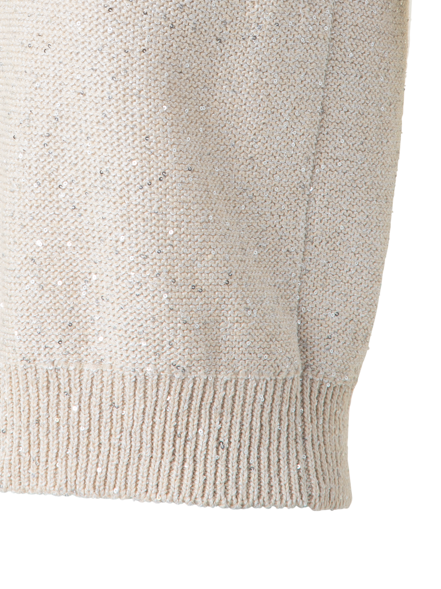 Designer Leinen-Baumwoll-Strick-Top mit Mikro-Pailletten - Beige