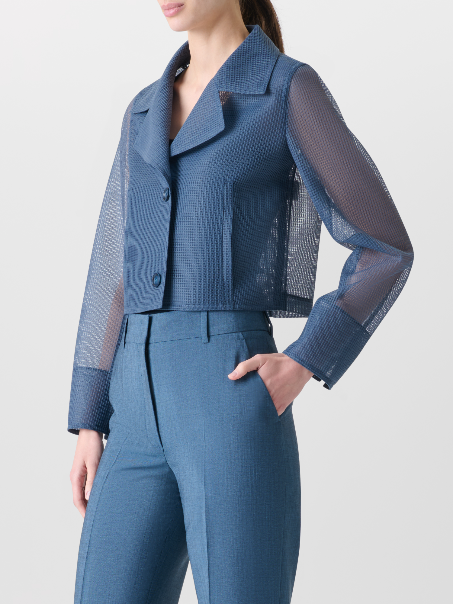 Designer Gekürzte Jacke aus transparentem Techno-Gitter - Blau 