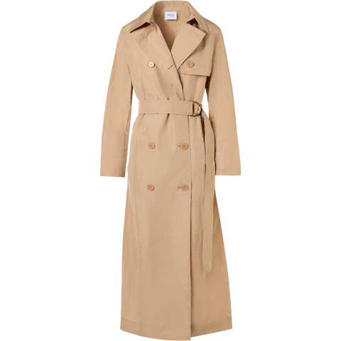 Langärmeliger, langer Trenchcoat aus Crinkled-Parachute-Taft