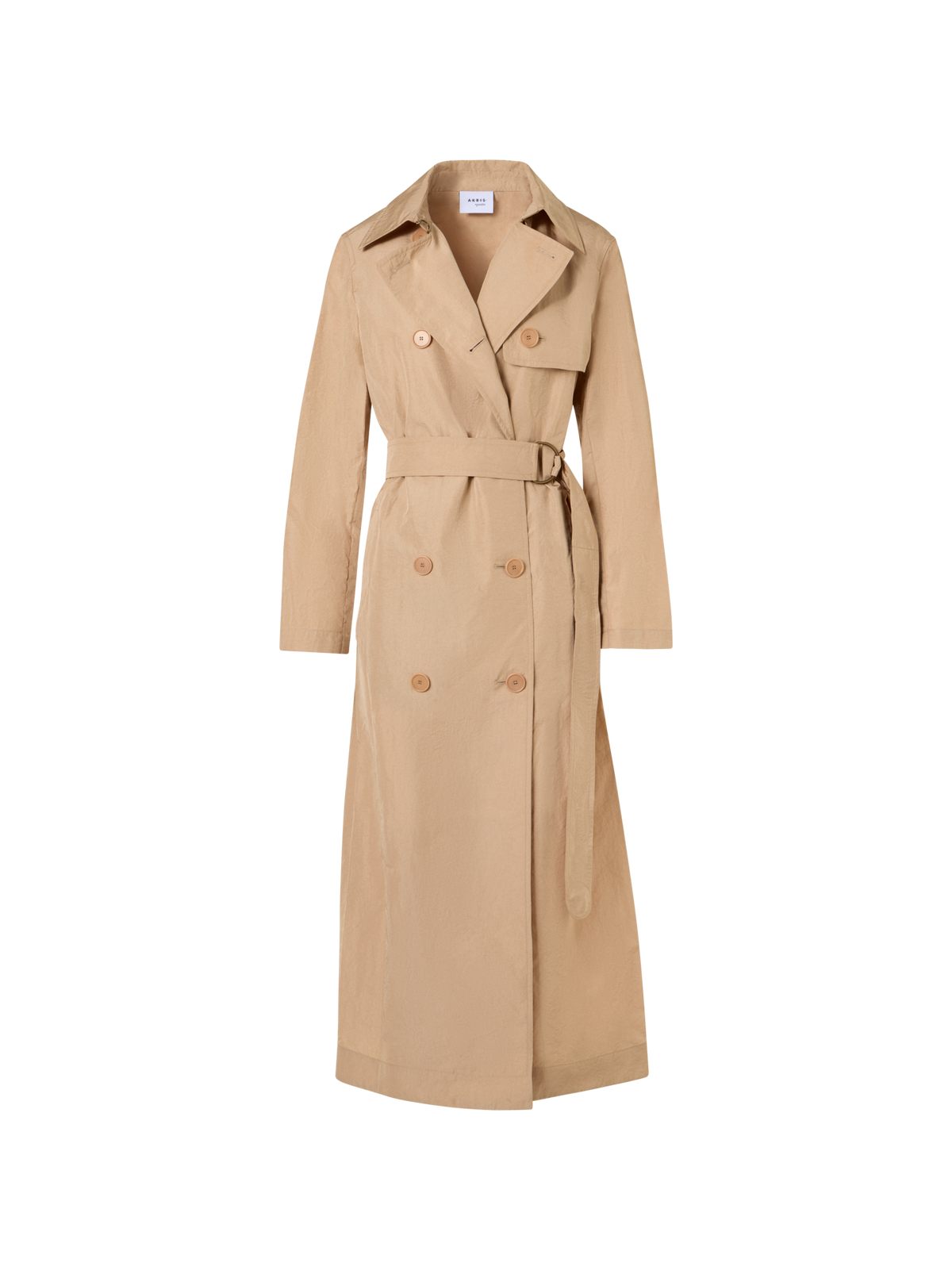 Designer Langärmeliger, langer Trenchcoat aus Crinkled-Parachute-Taft - Beige